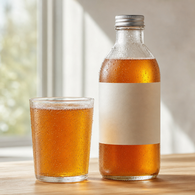 Bottle and glass of kombucha